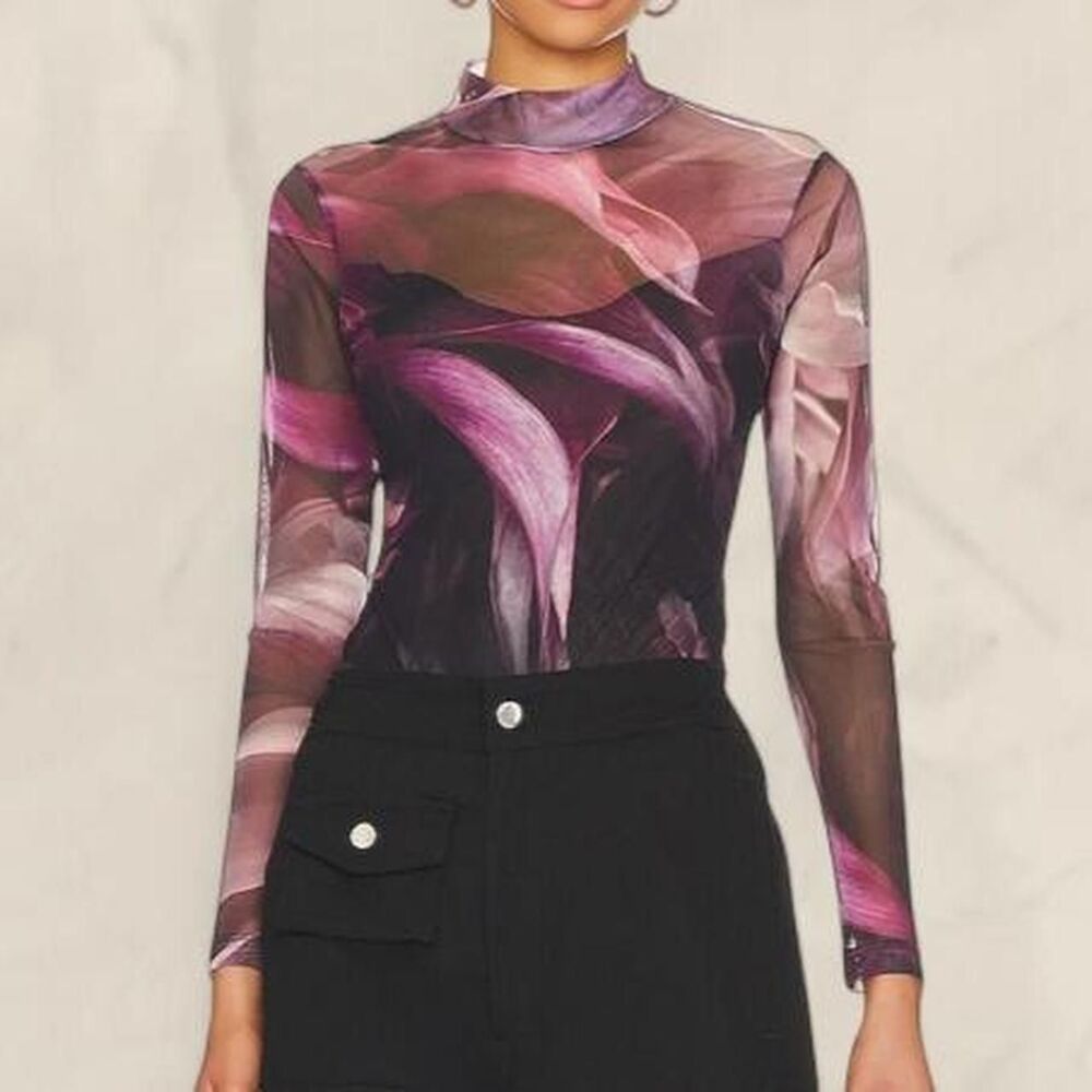 AllSaints purple mesh bodysuit floral Elia Margeaux snap size 4